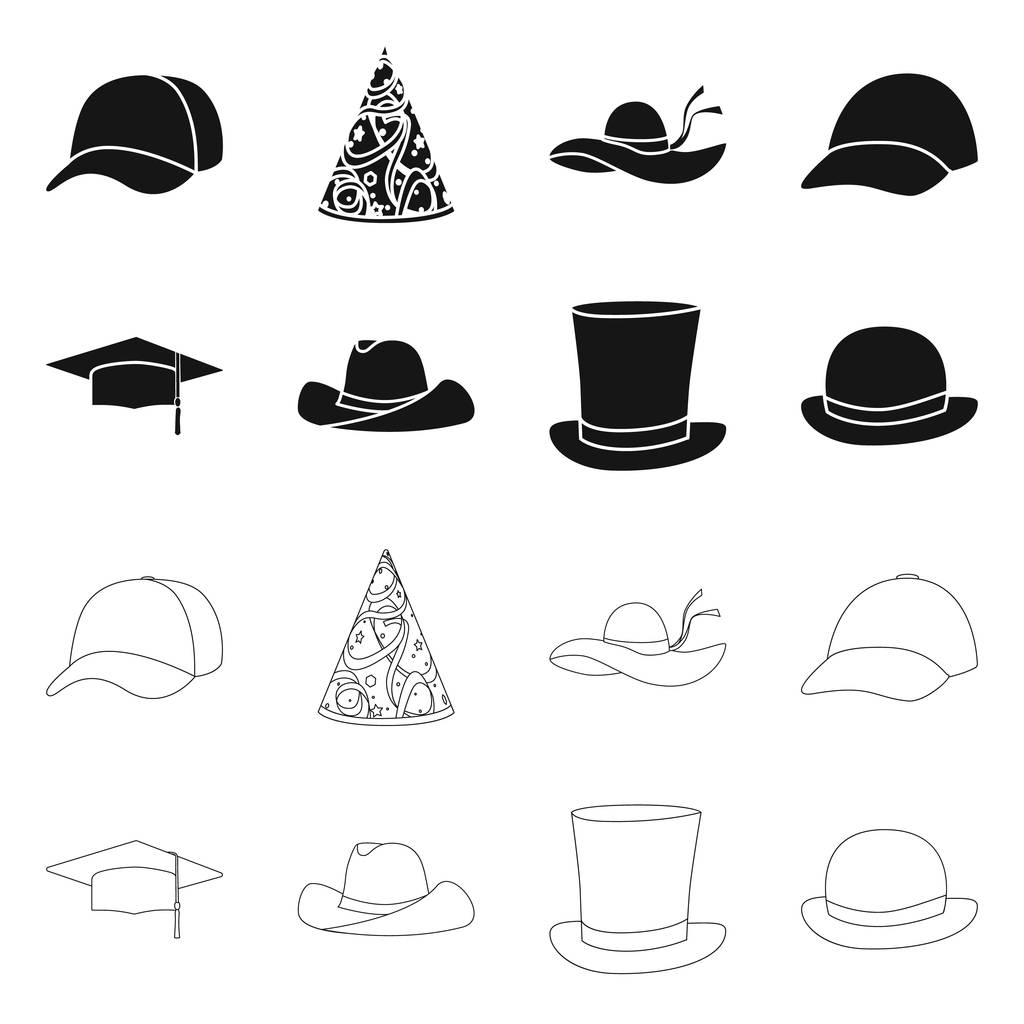 Geïsoleerde object van kleding en cap logo. Set van kleding en baret vector pictogram voor voorraad. - Vector, afbeelding