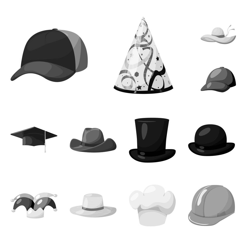 Diseño vectorial del sombrero y el icono del casco. Colección de sombrero y la profesión símbolo de stock para la web
. - Vector, imagen