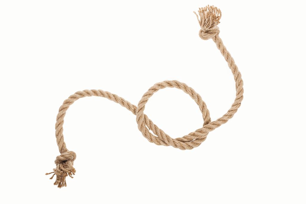 corde bouclée en jute avec noeud marin isolé sur blanc
  - Photo, image