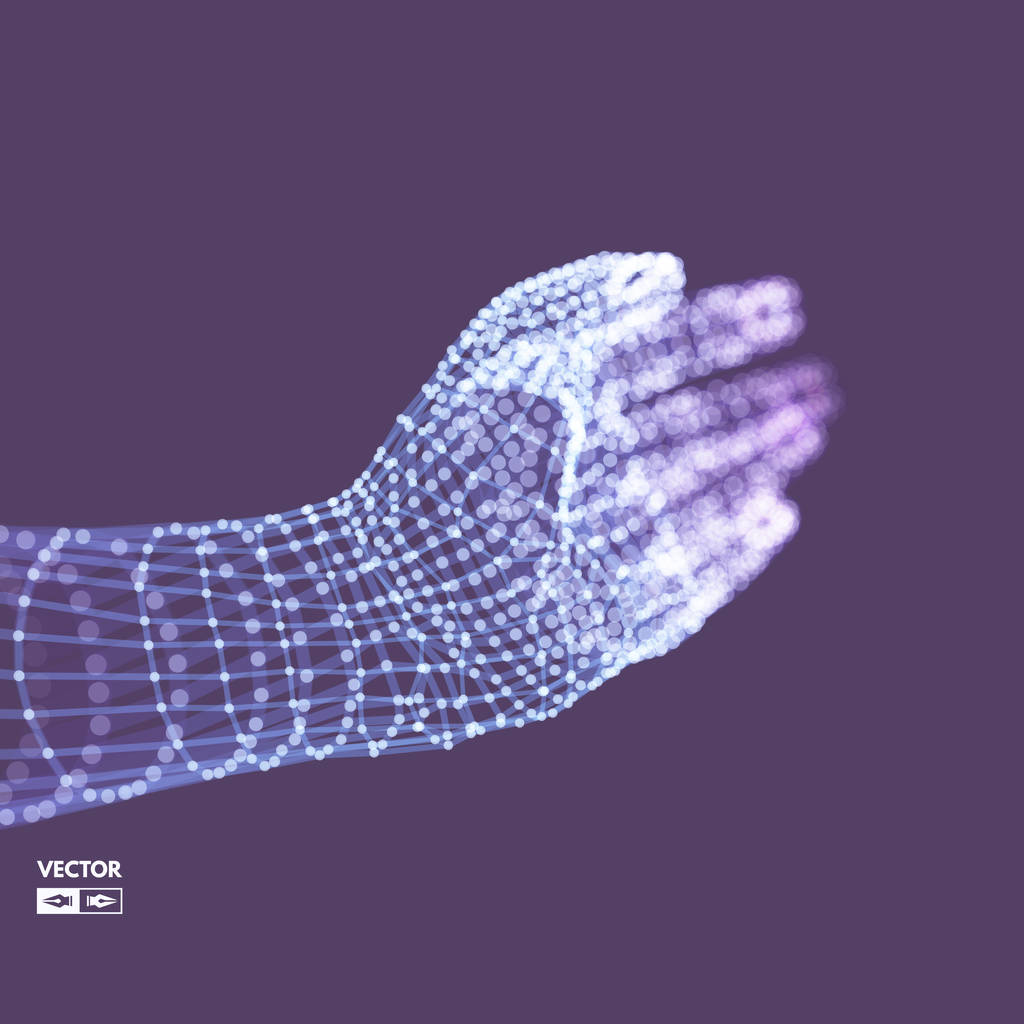 Ludzką ręką Arm. modelu. Połączenie struktury. Koncepcja przyszłych technologii. ilustracja wektorowa 3D.  - Wektor, obraz