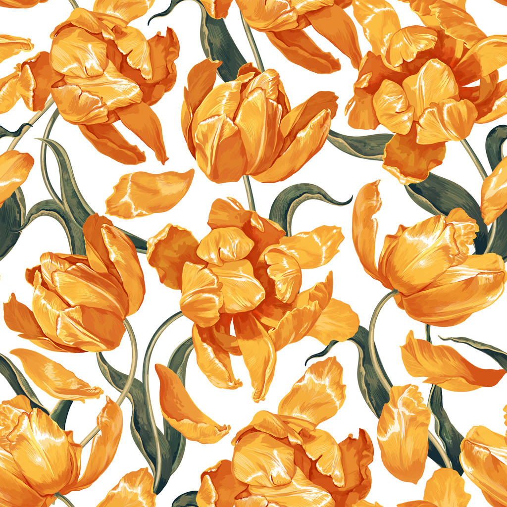 Motif floral sans couture avec des tulipes jaunes. Printemps fleurs fond
 - Vecteur, image