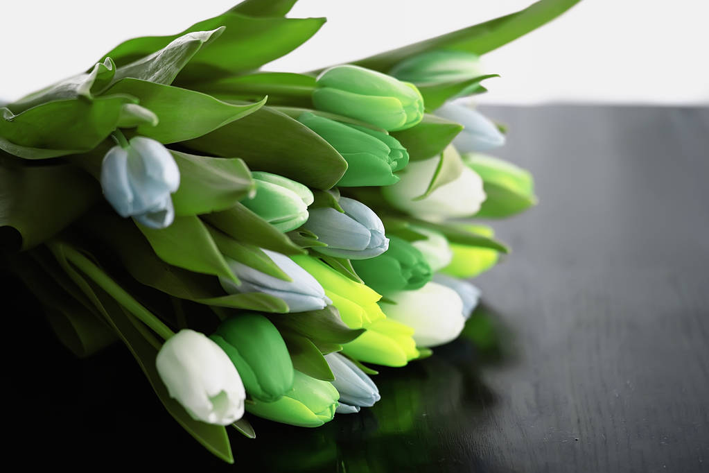 buquê de tulipas coloridas / flores da primavera, flores bonitas brilhantes, conceito do presente da mola
 - Foto, Imagem