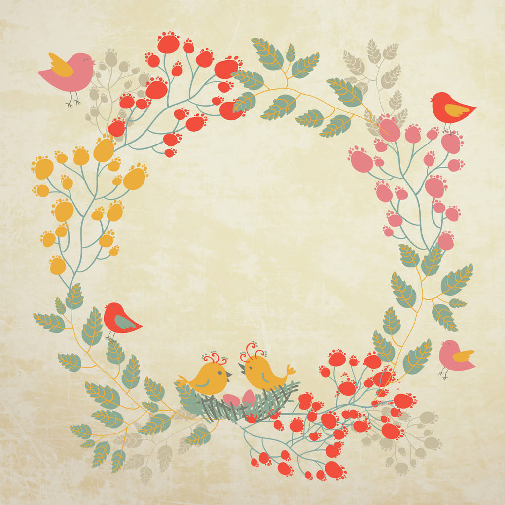 Background with flowers and birds - Vector, Image