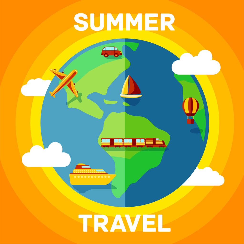 Ilustración de verano con viajes por todo el mundo
 - Vector, imagen
