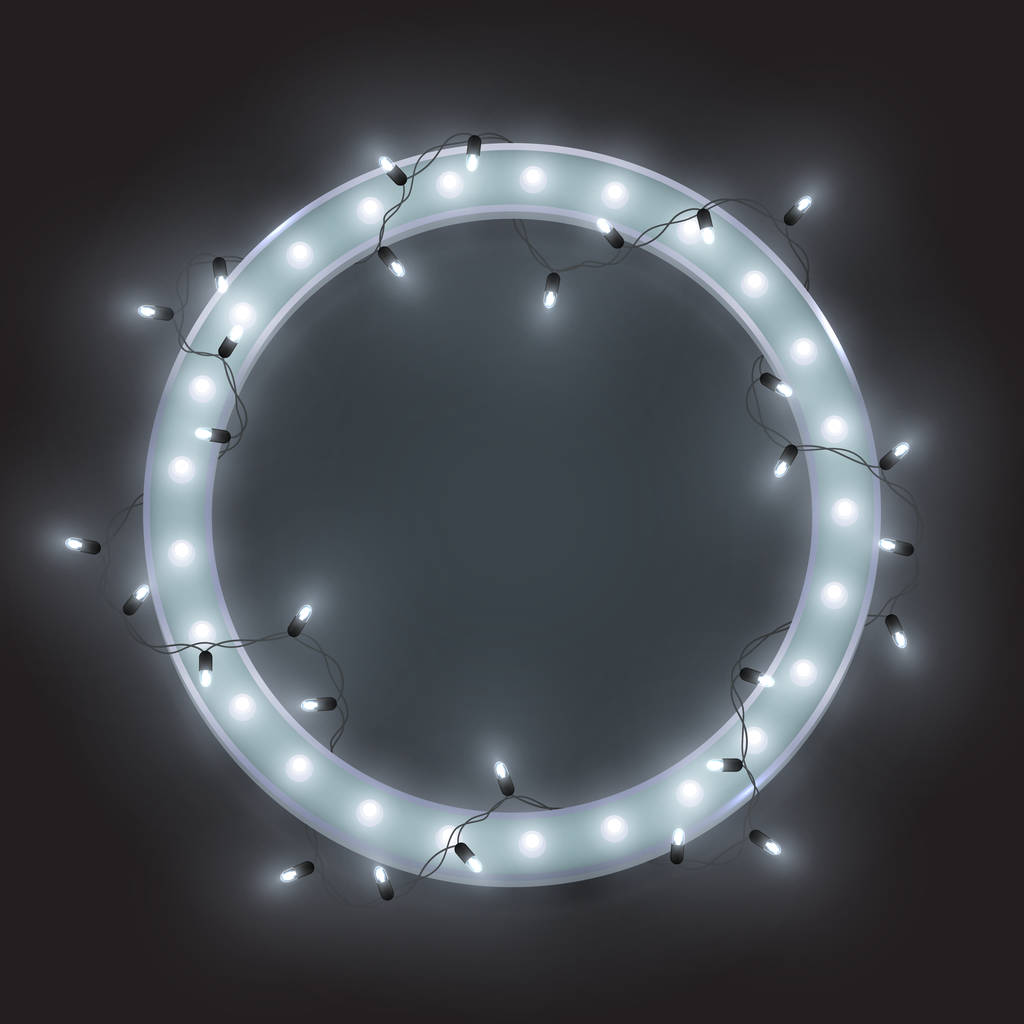 Quadro de círculo de néon retro prata, levou luzes brilhantes guirlanda, vetor
 - Vetor, Imagem