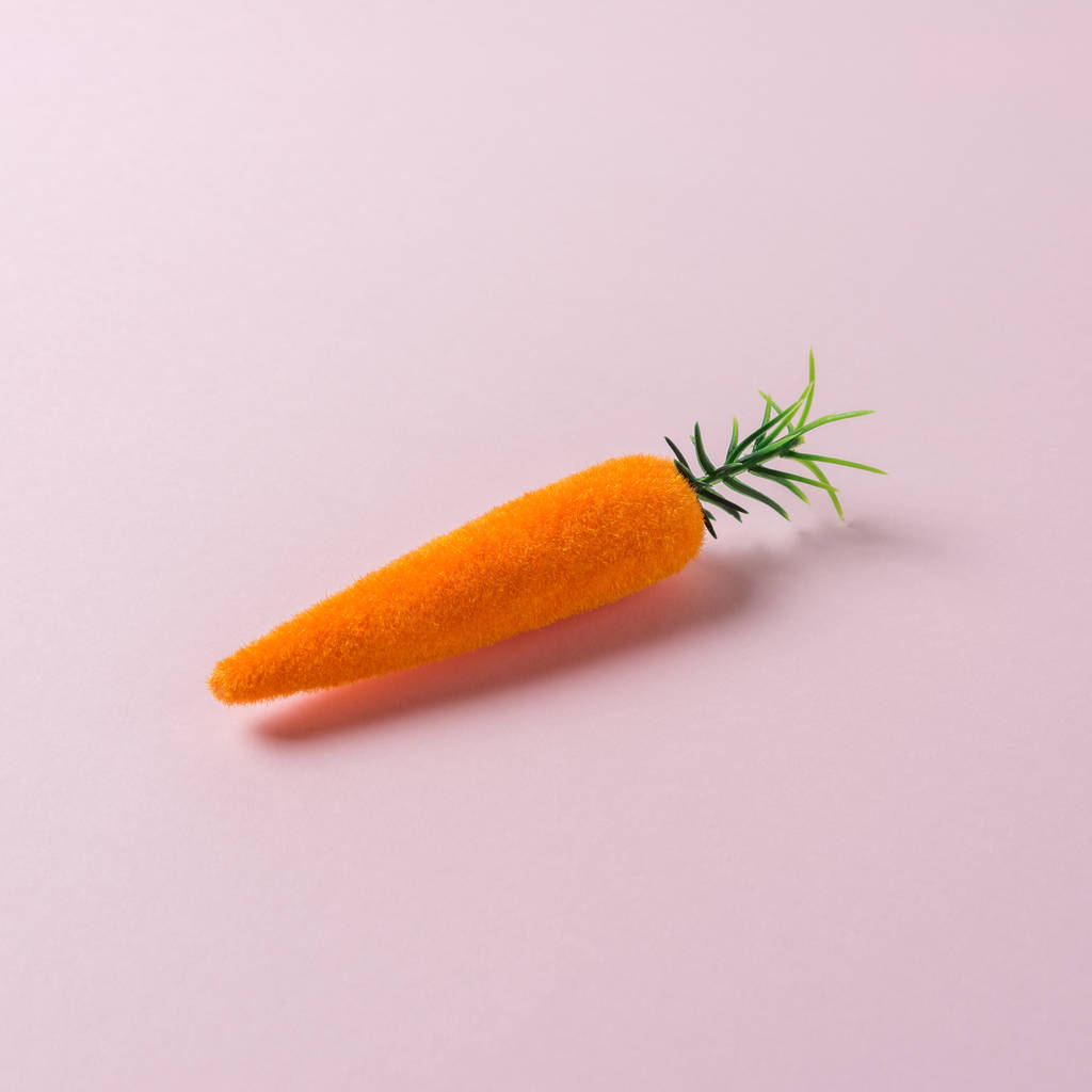 Морковь украшения на пастельно-розовом фоне. Минимальный пружинный состав
. - Фото, изображение