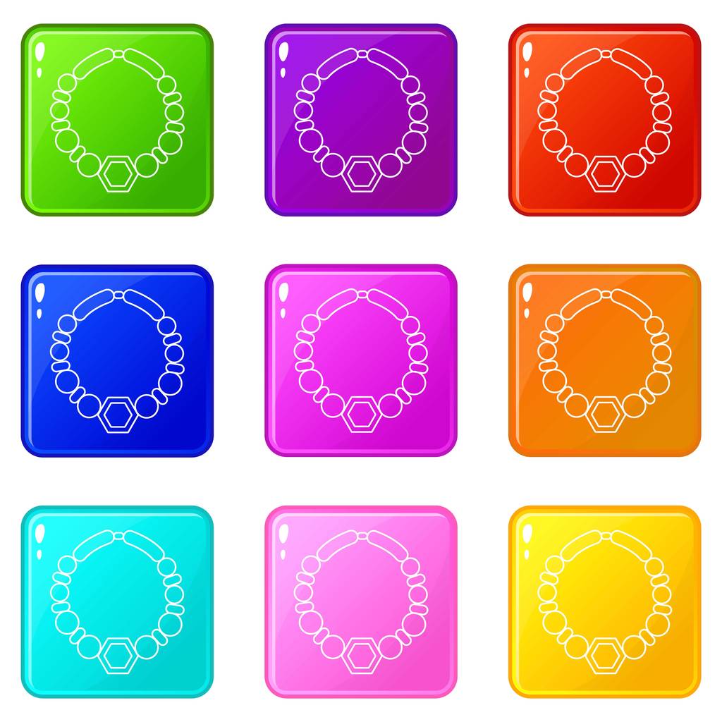 Perlový náhrdelník ikony sada 9 barev kolekce - Vektor, obrázek