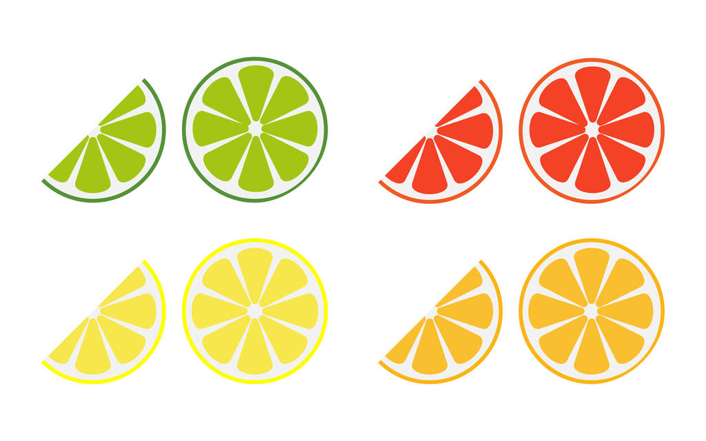 カットの柑橘系フルーツのセット、シンプルなデザイン  - ベクター画像