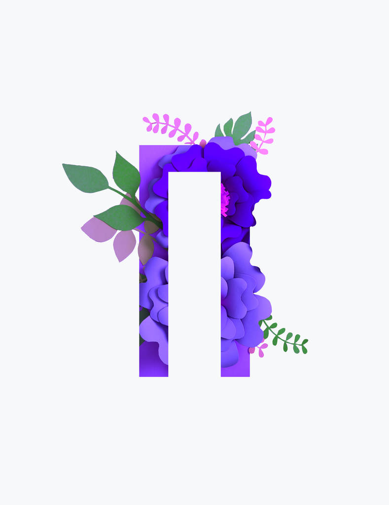 Кирилиця з паперу вирізати пурпурні квіти і зелені листи ізольовані на білому - Фото, зображення