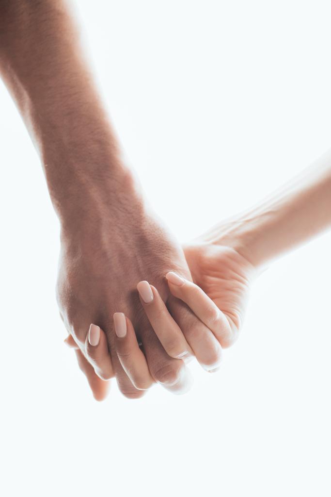 Az ember és a kéz részleges nézete a fehéren izolált kezekkel - Fotó, kép
