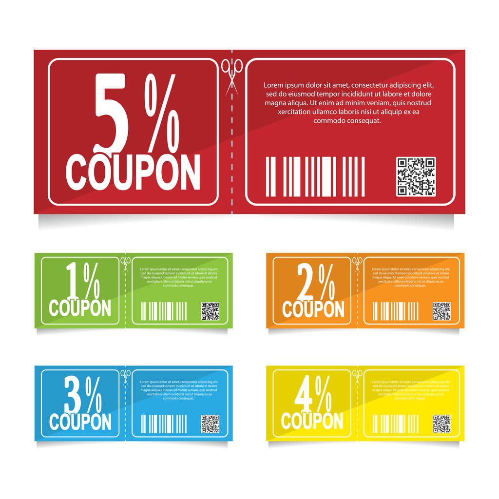design of the discount coupon is 1, 2, 3, 4 and 5 percent. Sales - Vector, Image