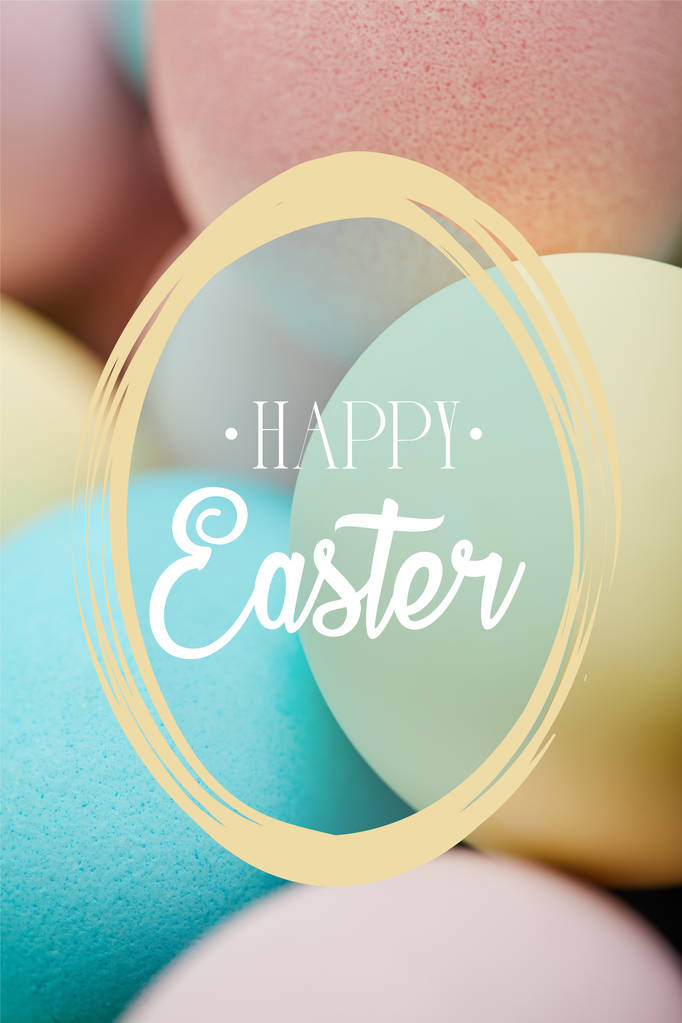 lähikuva maalattu kana munia pääsiäisen onnellinen pääsiäinen kirjoitus
  - Valokuva, kuva