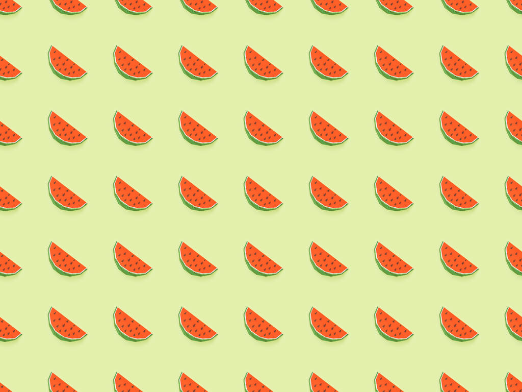 horní pohled texturovaného vzorku s ručně zhotovovaným papírem meloun řezy izolované na zelené - Fotografie, Obrázek