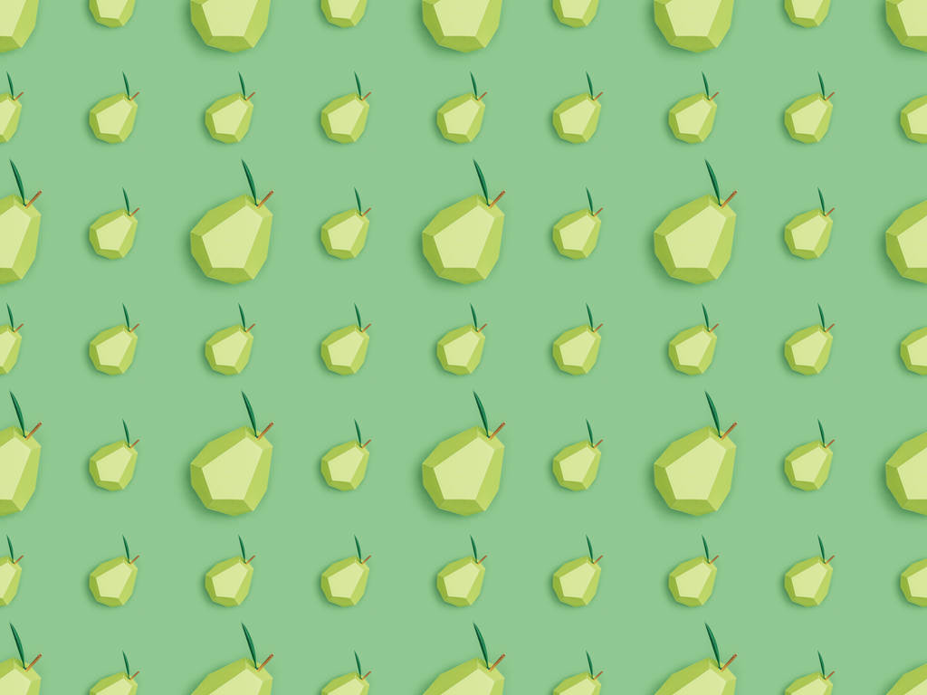 bovenaanzicht van getextureerde patroon met handgeschept papier peren geïsoleerd op groen - Foto, afbeelding
