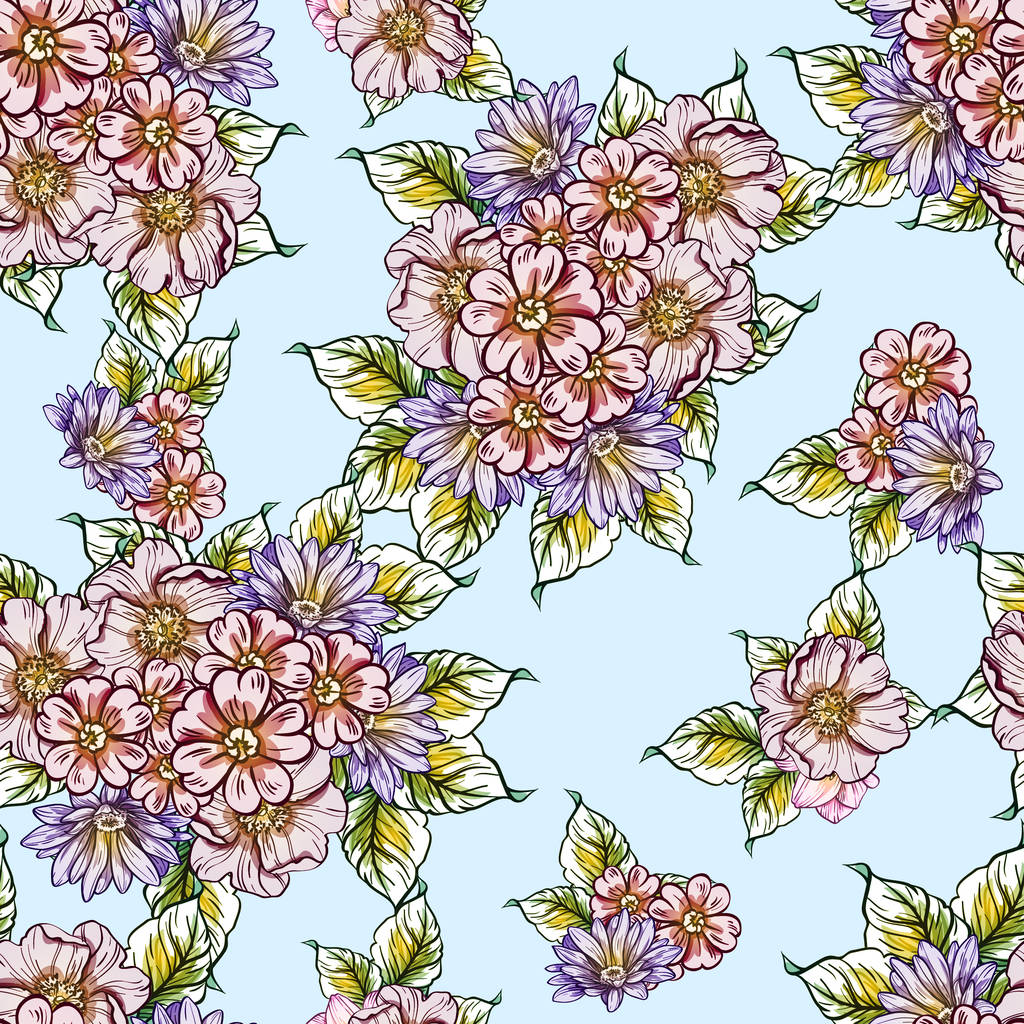 vektoros illusztráció fényes virágok mintás háttérrel - Vektor, kép