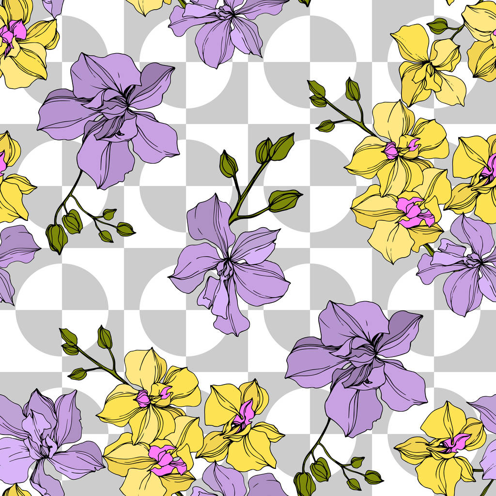 Imagen gráfica vectorial sin royalties de Vector Amarillo Y Violeta Flores  De Orquídea.