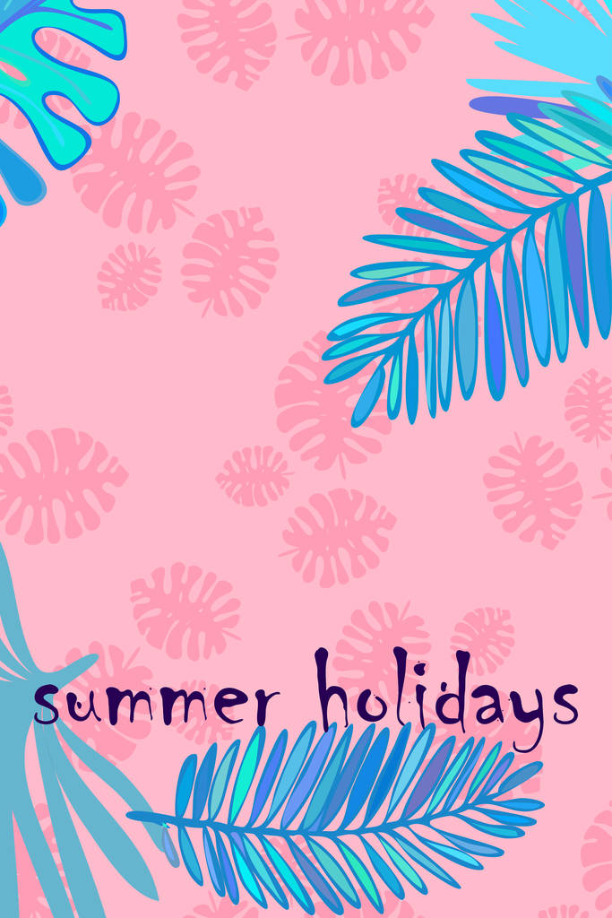 Folhas de plantas tropicais. Cor cartão postal de verão, férias de verão. Fundo vetorial
. - Vetor, Imagem