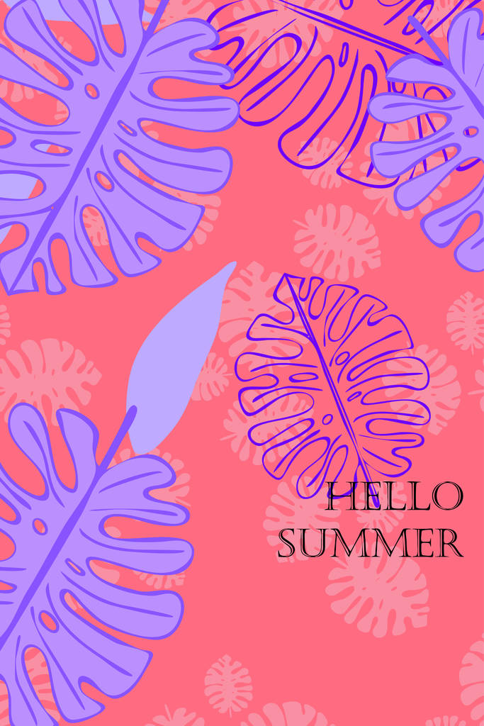 Feuilles de plantes tropicales. Carte postale d'été couleur, vacances d'été. Fond vectoriel
. - Vecteur, image