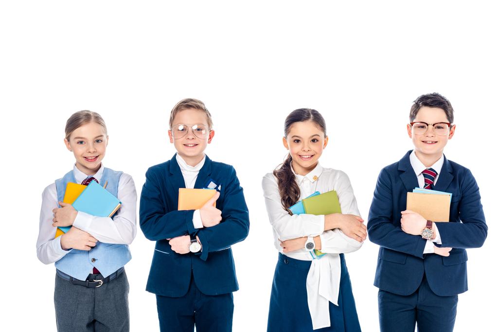 happy schoolchildren pretending to be businesspeople with books Isolated On White - Photo, Image