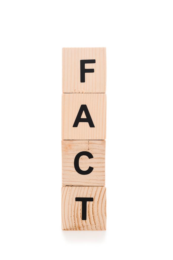 black fact lettering made of wooden blocks isolated on white - Photo, Image