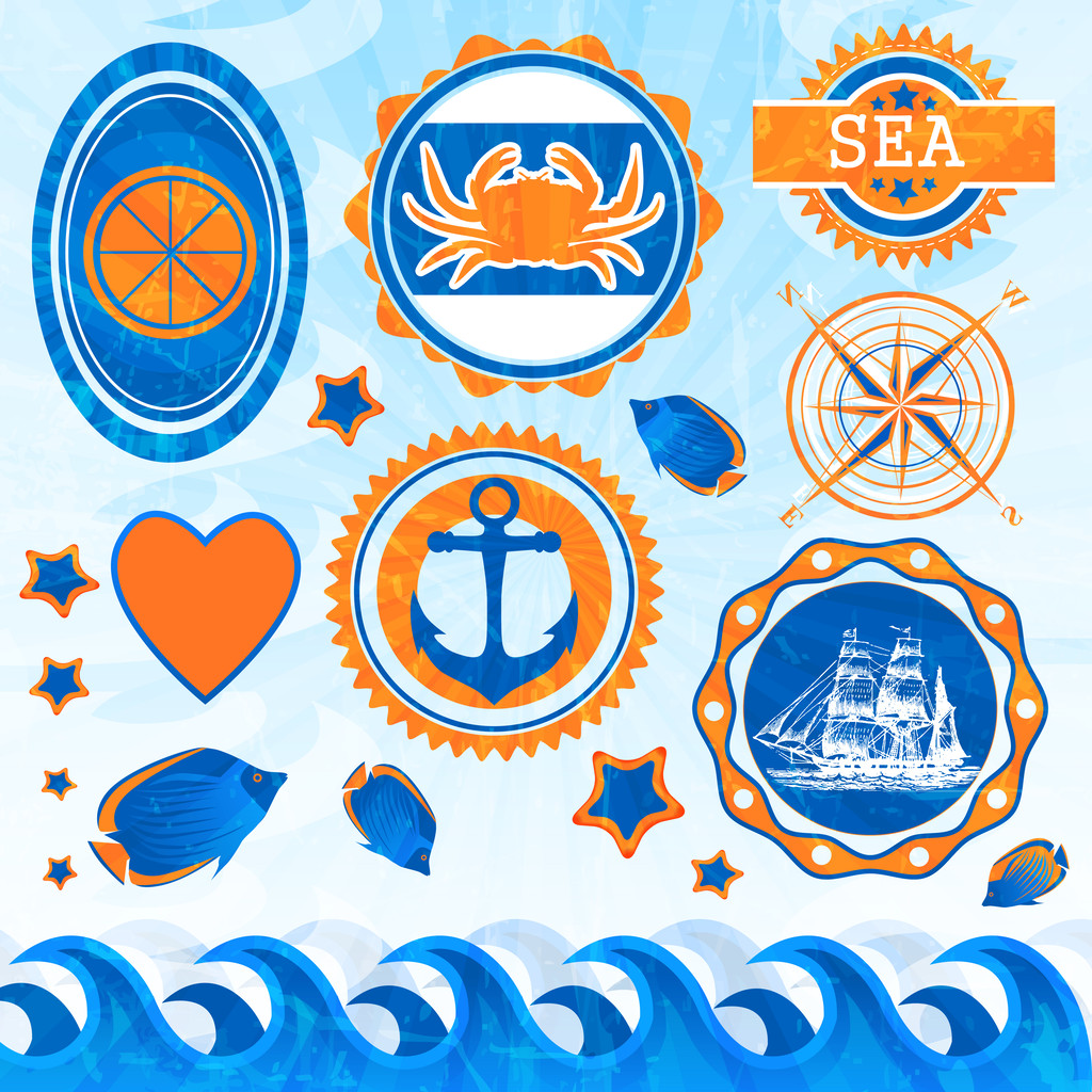 векторний набір морських емблем
 - Вектор, зображення