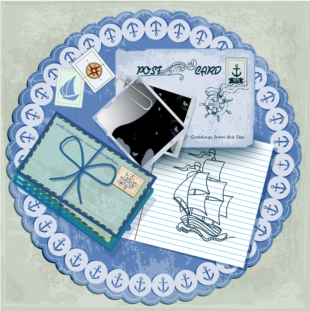 Винтажная векторная иллюстрация морских открыток
   - Вектор,изображение