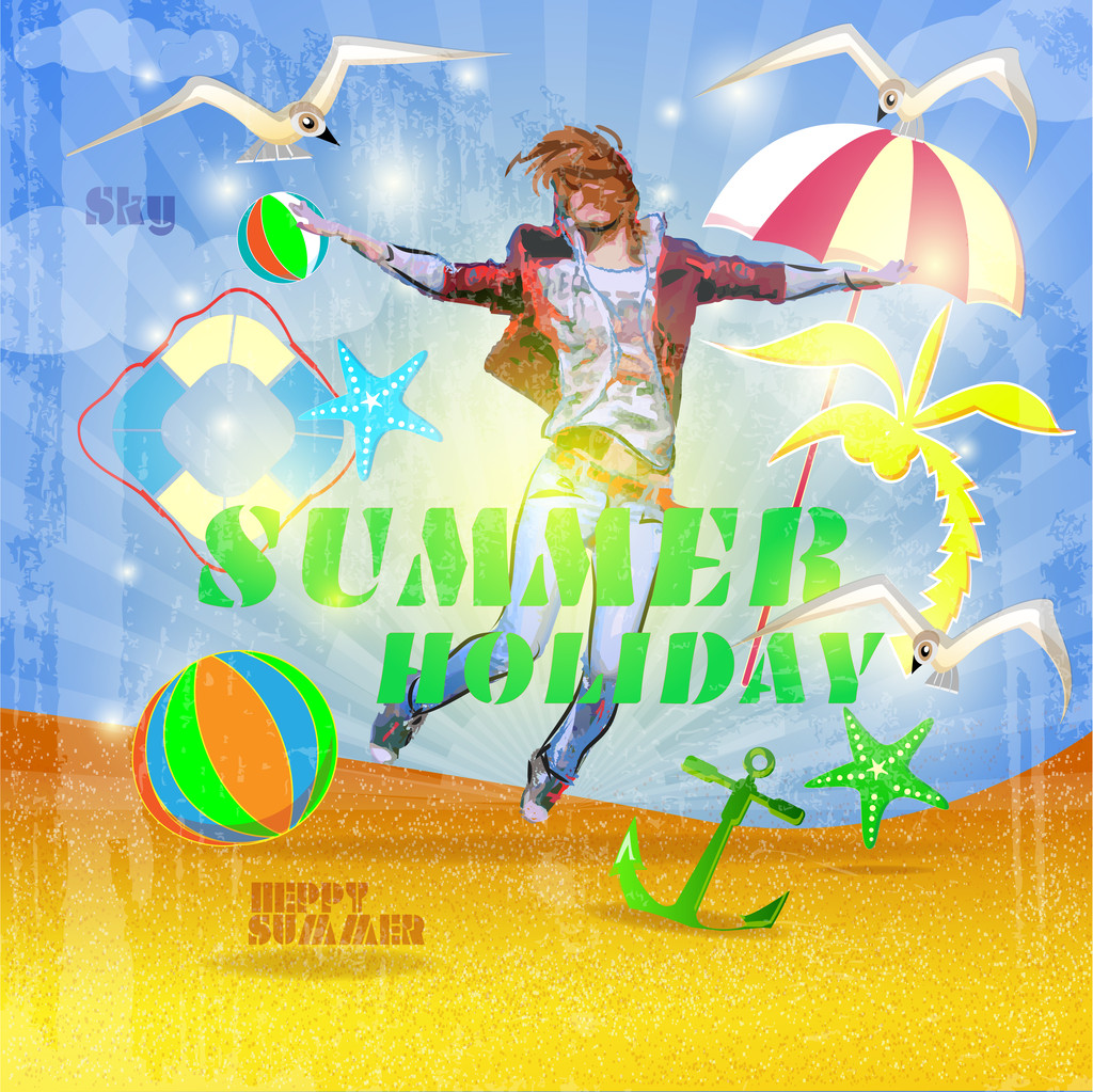 Cartel de vacaciones de verano vintage
 - Vector, Imagen