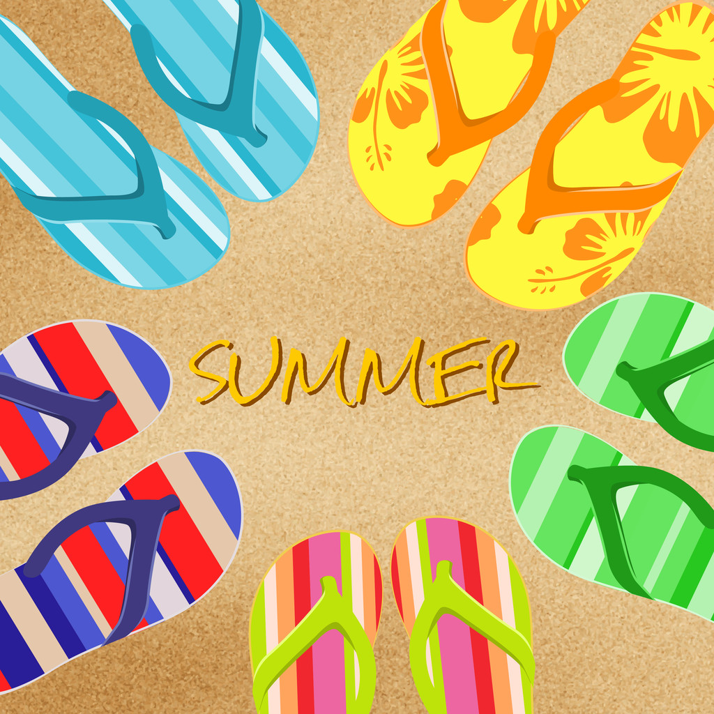 Summer background with flip flops - Vector, Image