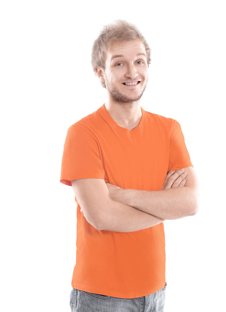 portrait of stylish young man in an orange shirt. - Photo, Image