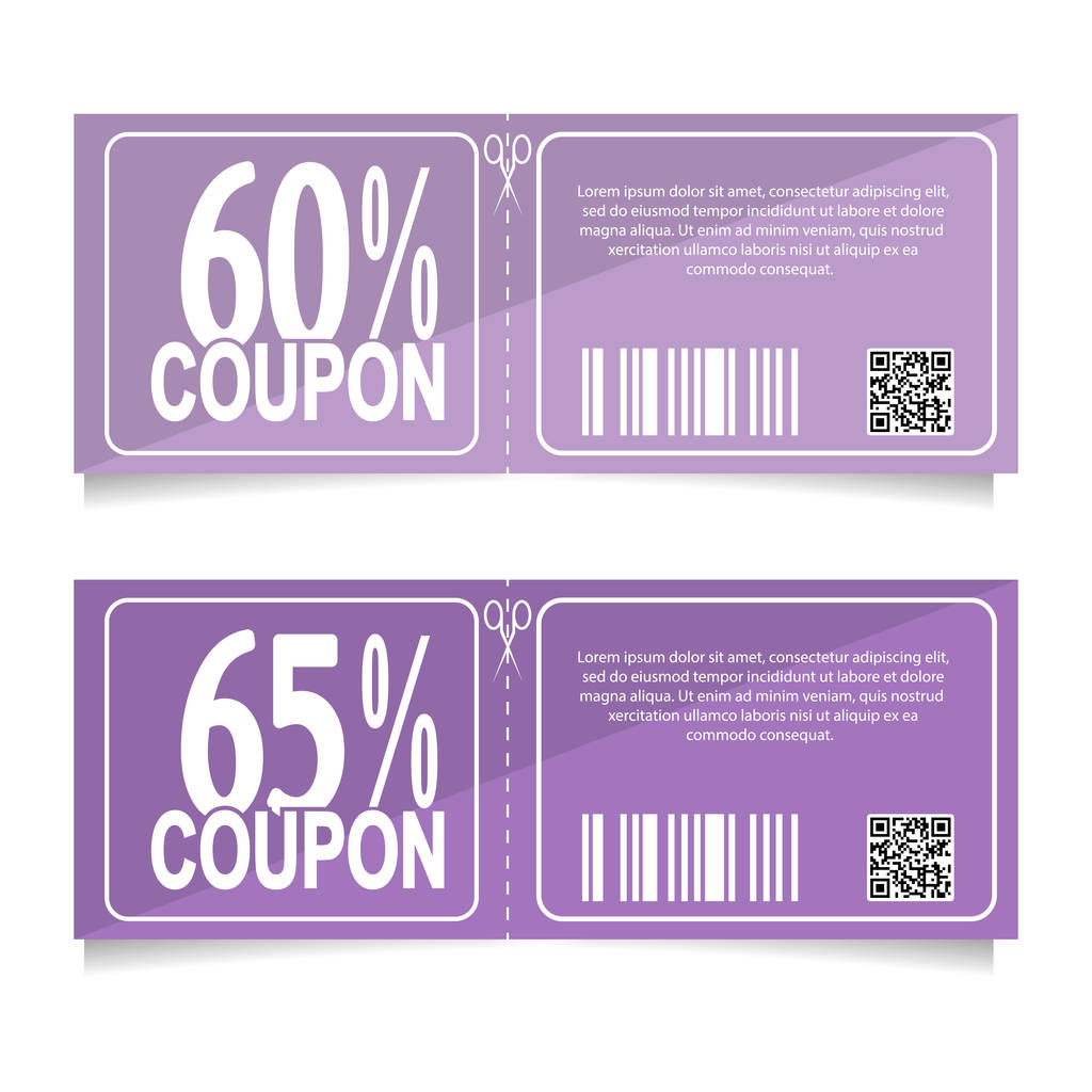 Design a coupon for a discount of 60 and 65 percent. Sales conce - Vector, Image