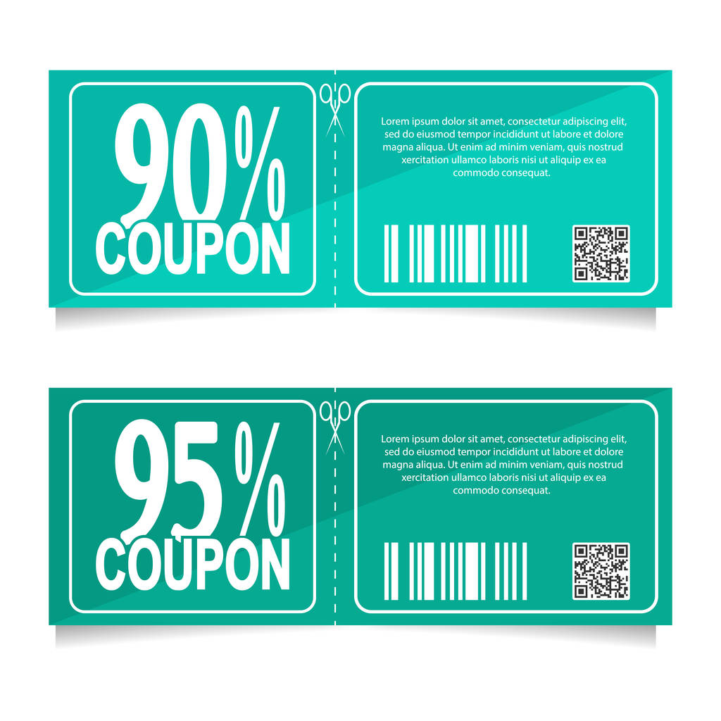 Design a coupon for a discount of 90 and 95 percent. Sales conce - Vector, Image