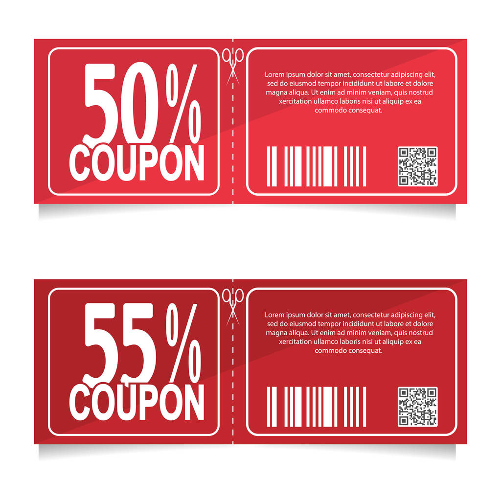 Design a coupon for a discount of 50 and 55 percent. Sales conce - Vector, Image