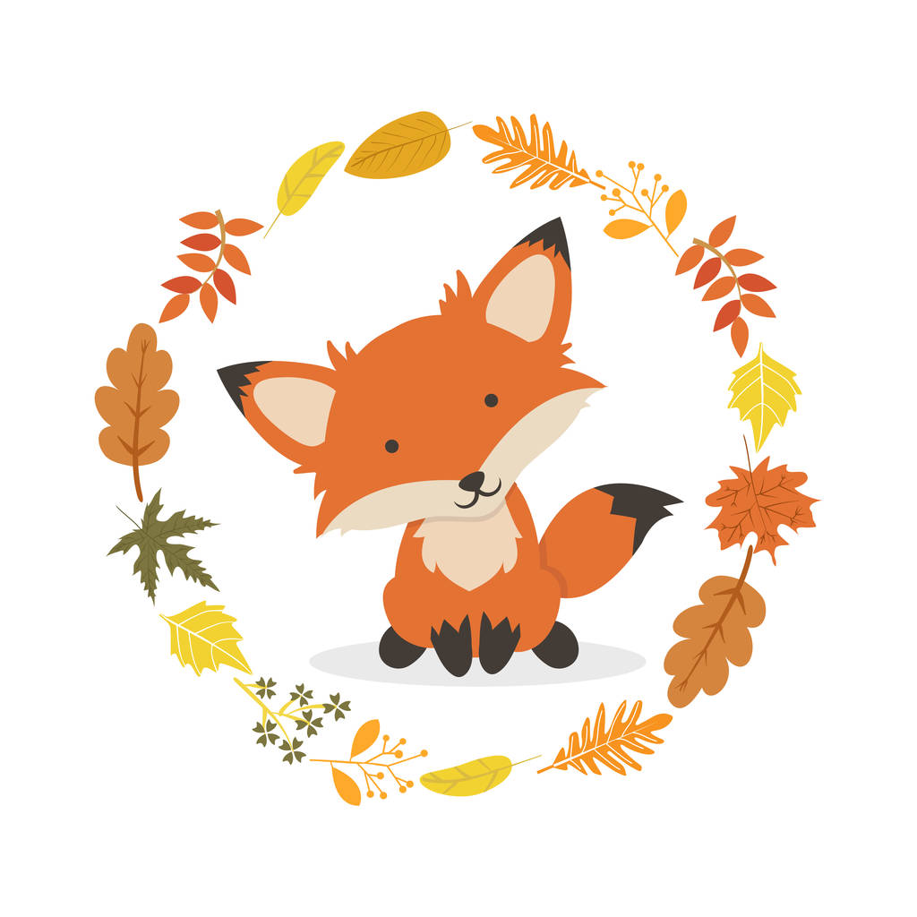 fox with leaves decoration circle design - Vector, Image