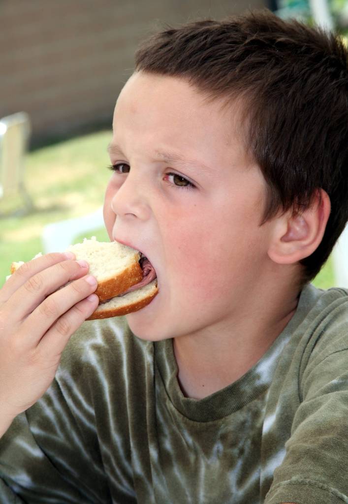 Jeune garçon manger un sandwich
 - Photo, image