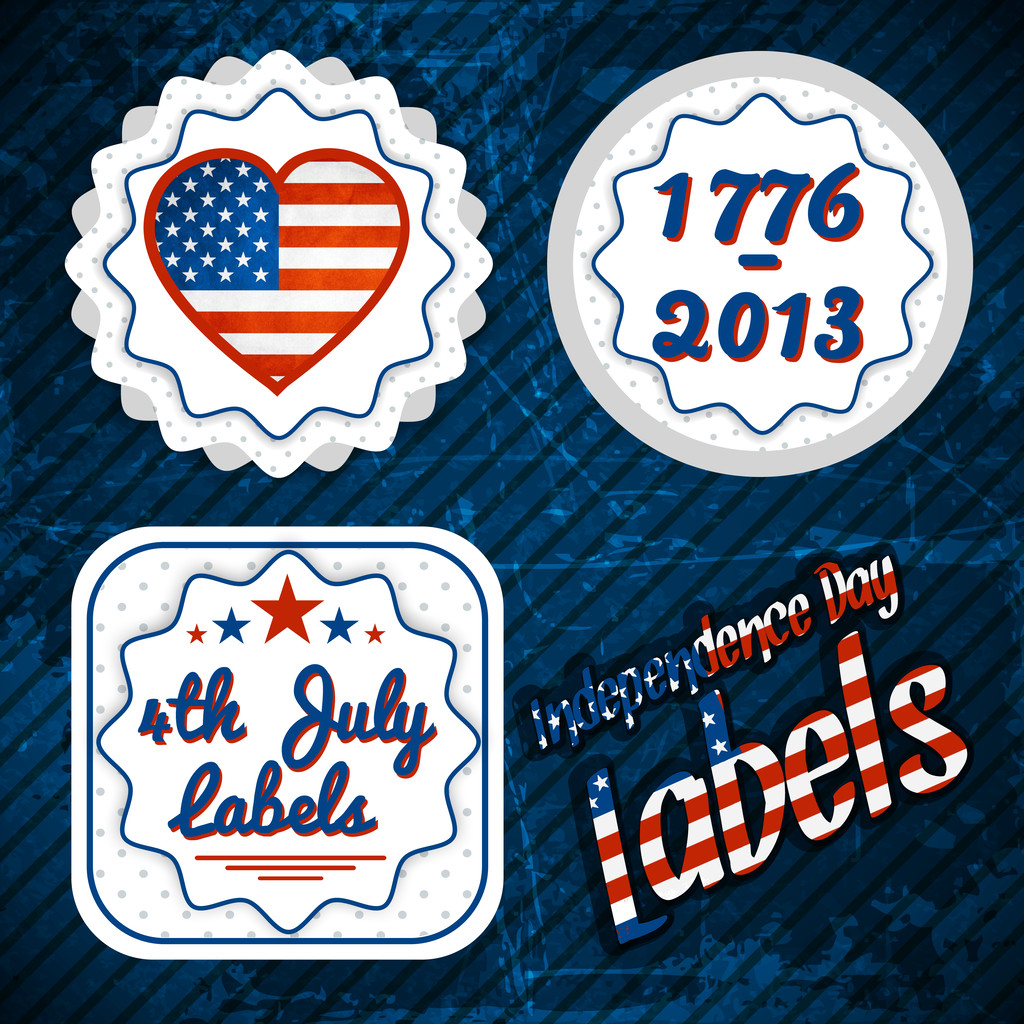 Amerikaanse labels voor onafhankelijkheidsdag - Vector, afbeelding