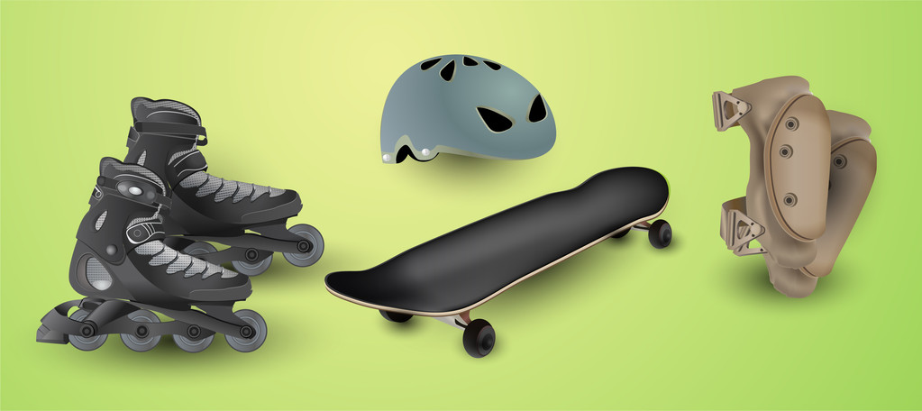 Roller skates and protection elements - Vector, Image