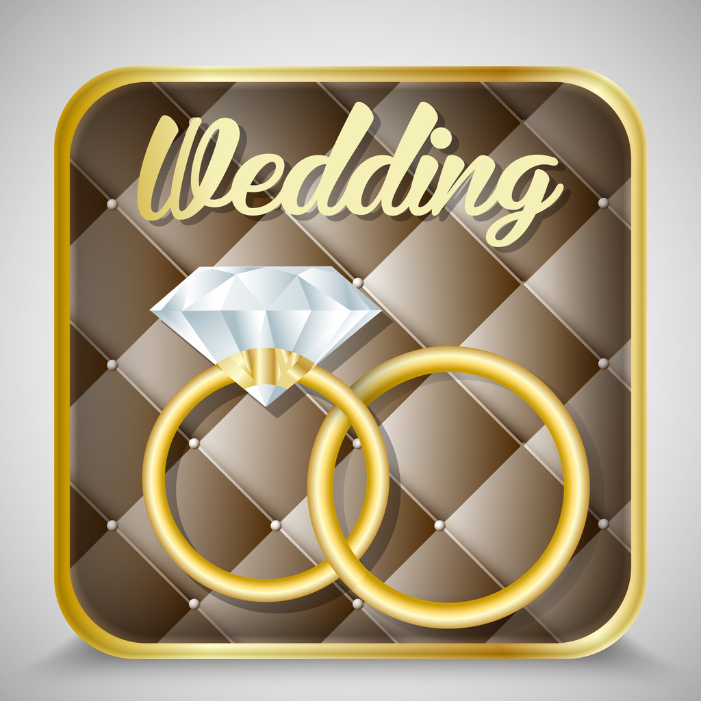 Bagues de mariage dorées avec diamant sur fond rétro marron
 - Vecteur, image