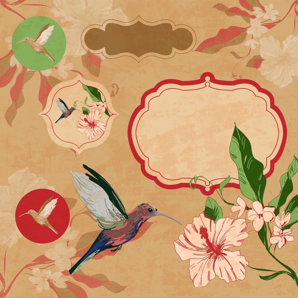 etiket bir kuş ve çiçek - Vektör, Görsel
