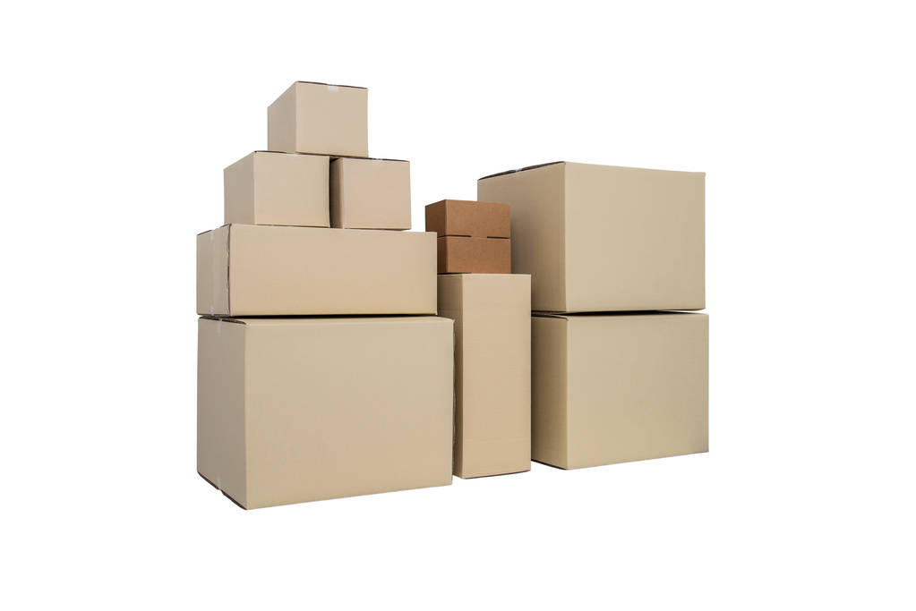Cardboard Boxes in different sizes stacked boxes isolated on whi - Photo, Image