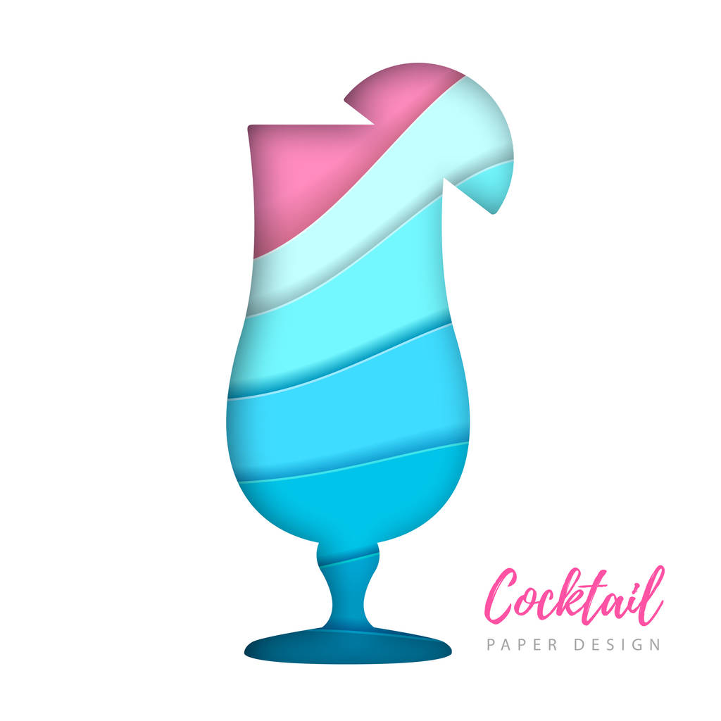 Cocktail Tequila Sunrise silhouet. Uitgesneden papier kunststijl ontwerp - Vector, afbeelding
