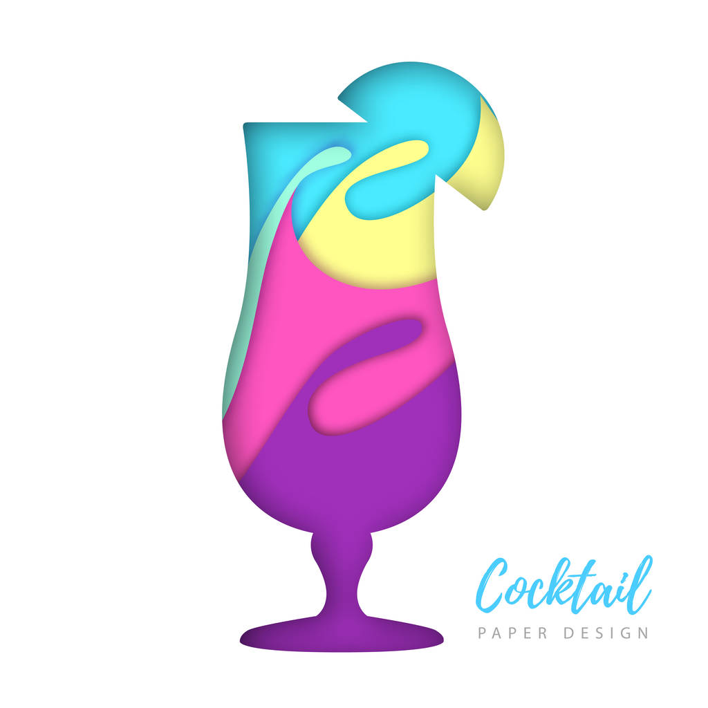 Cocktail tequila sunrise silhouette. Cut out paper art style design - Vector, Image