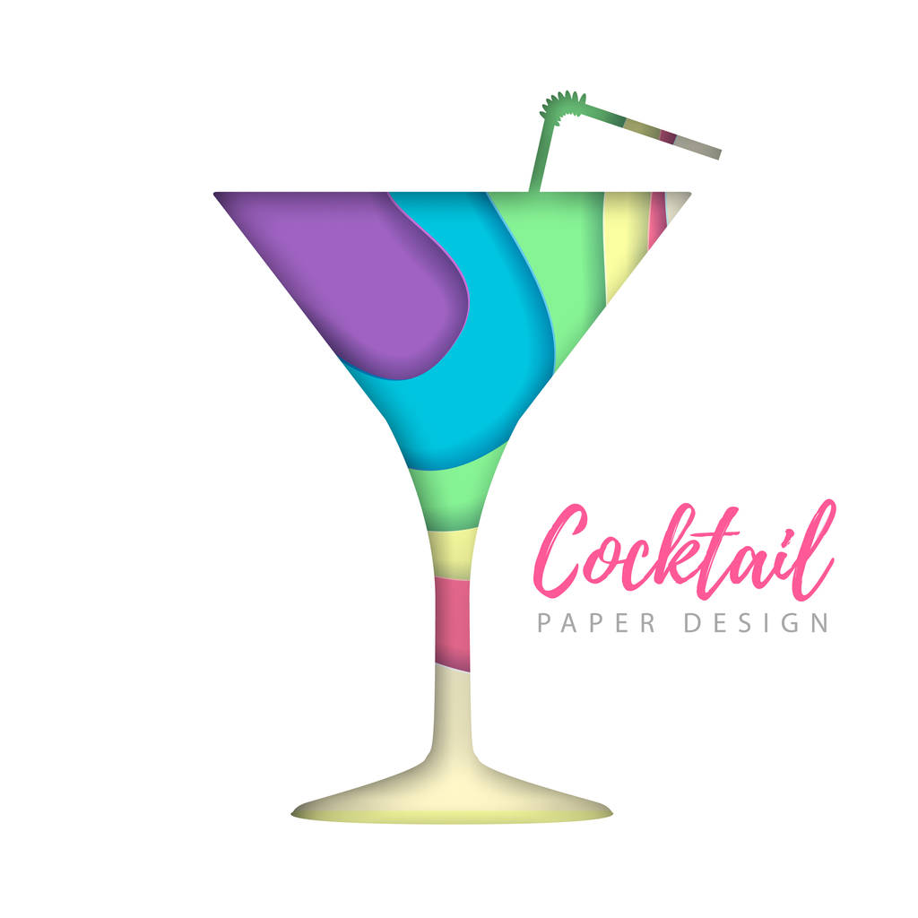 Cocktail kosmopolitische silhouet. Uitgesneden papier kunststijl ontwerp - Vector, afbeelding