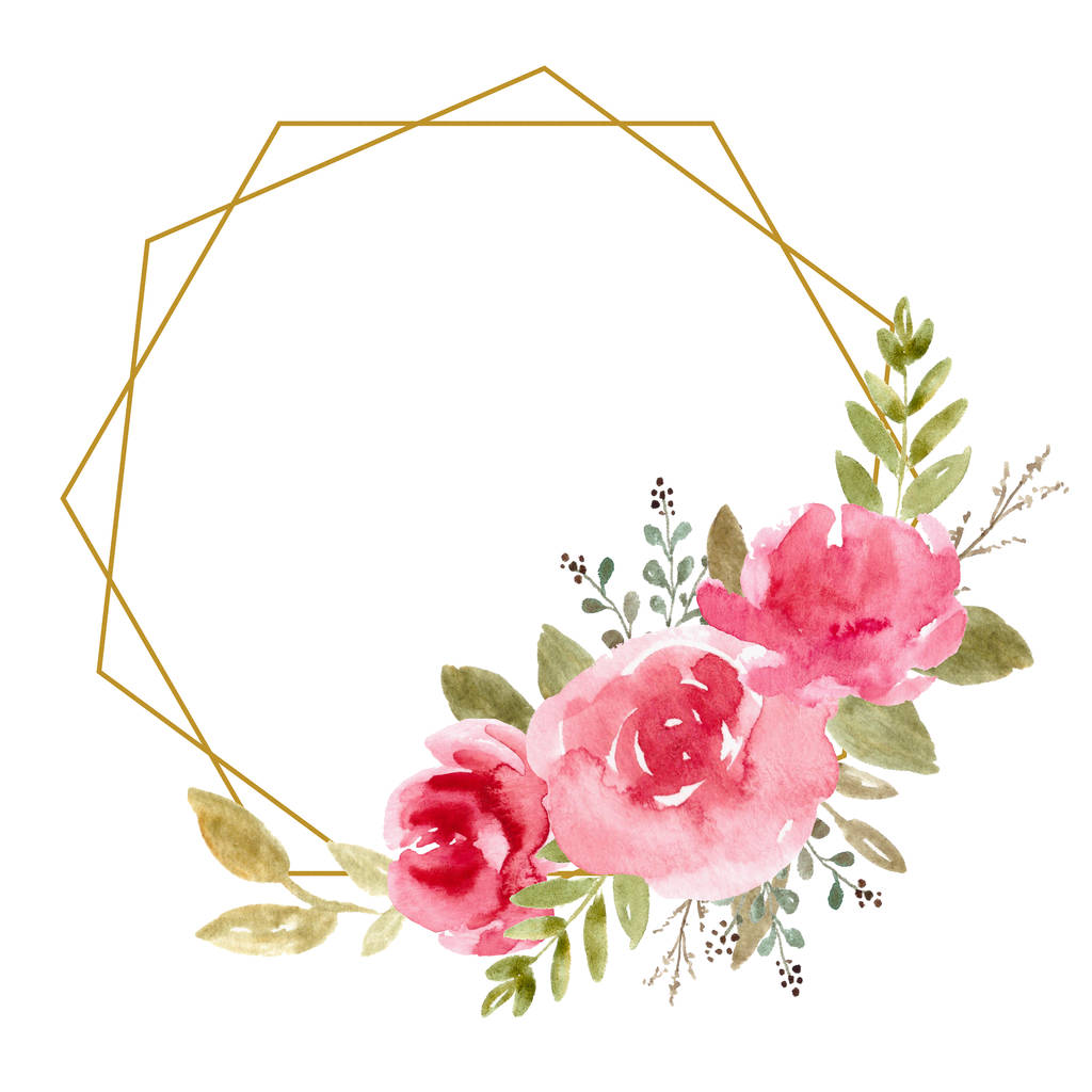 Floral Frame, Watercolor Wedding Decor. Flower wreath, Template with leaves for invitations and cards. - Photo, Image