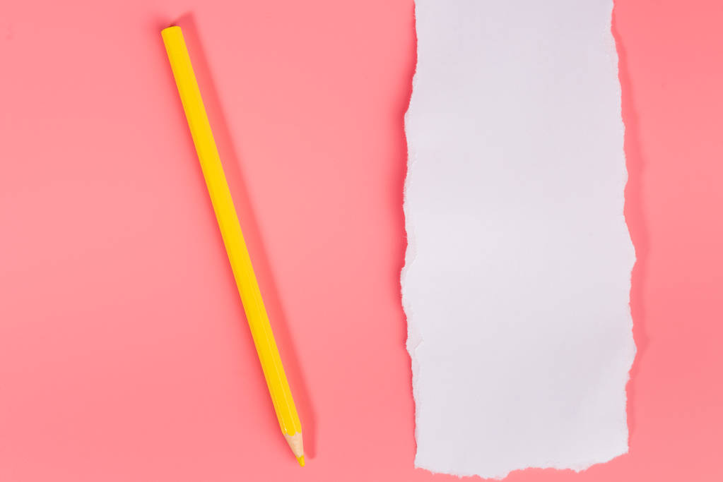 ein Stück weißes gebranntes Papier auf rosa Hintergrund mit Bleistift - Foto, Bild