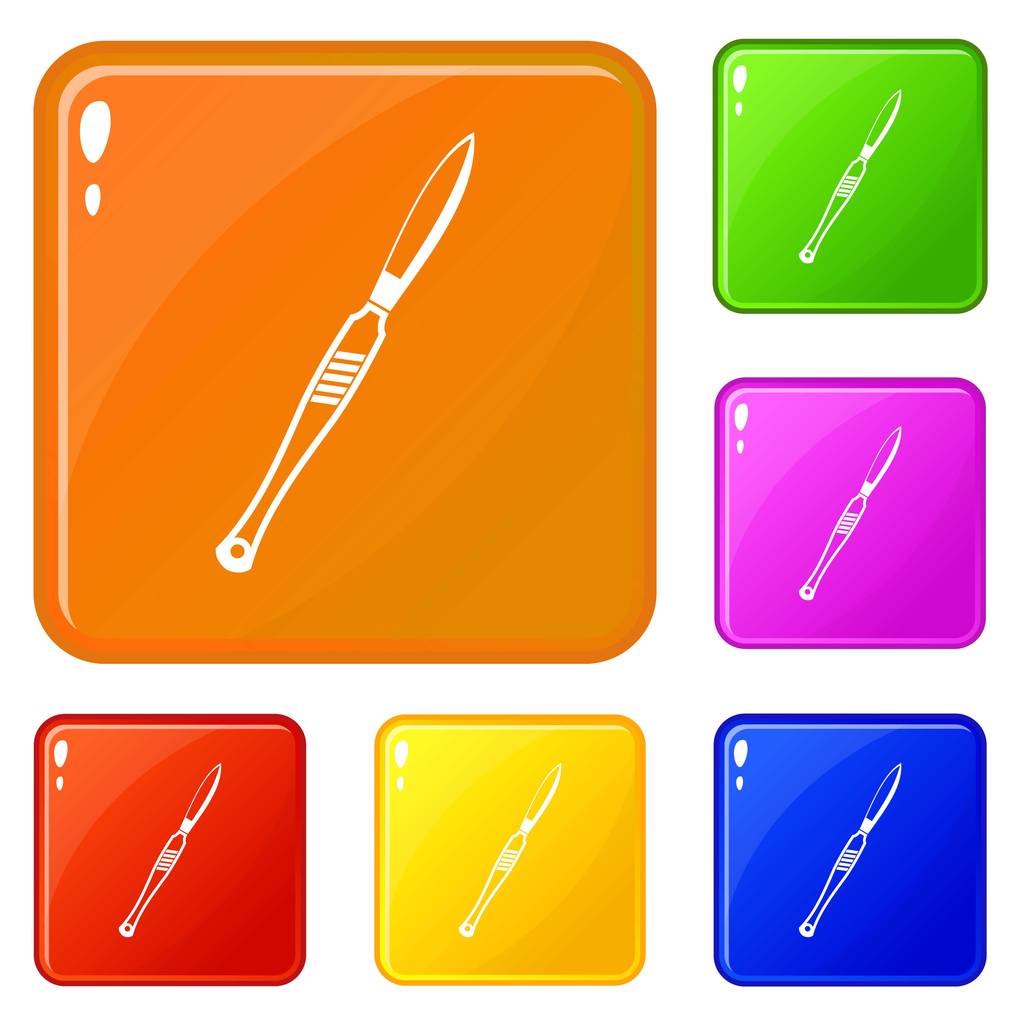 Stainless medical scalpel icons set vector color - Vector, Image