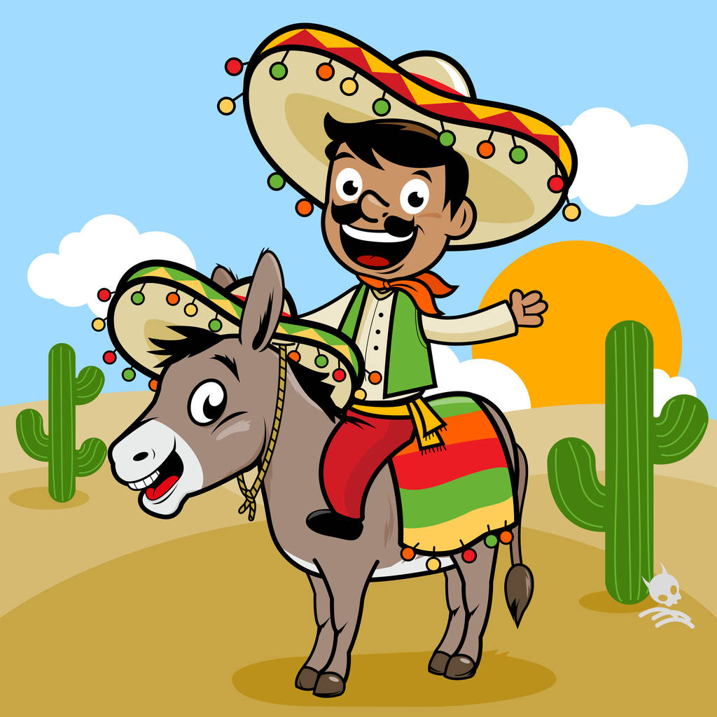 Мексиканец ездит на осле по пустыне
 - Вектор,изображение