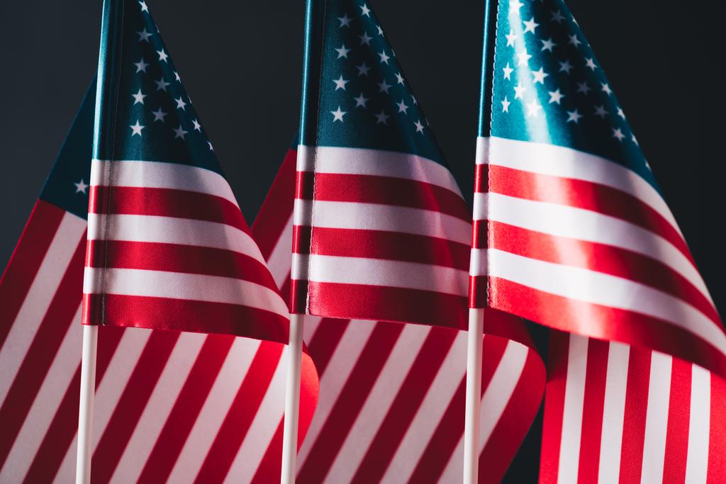 national flags of united states of america isolated on black, memorial day concept - Photo, Image