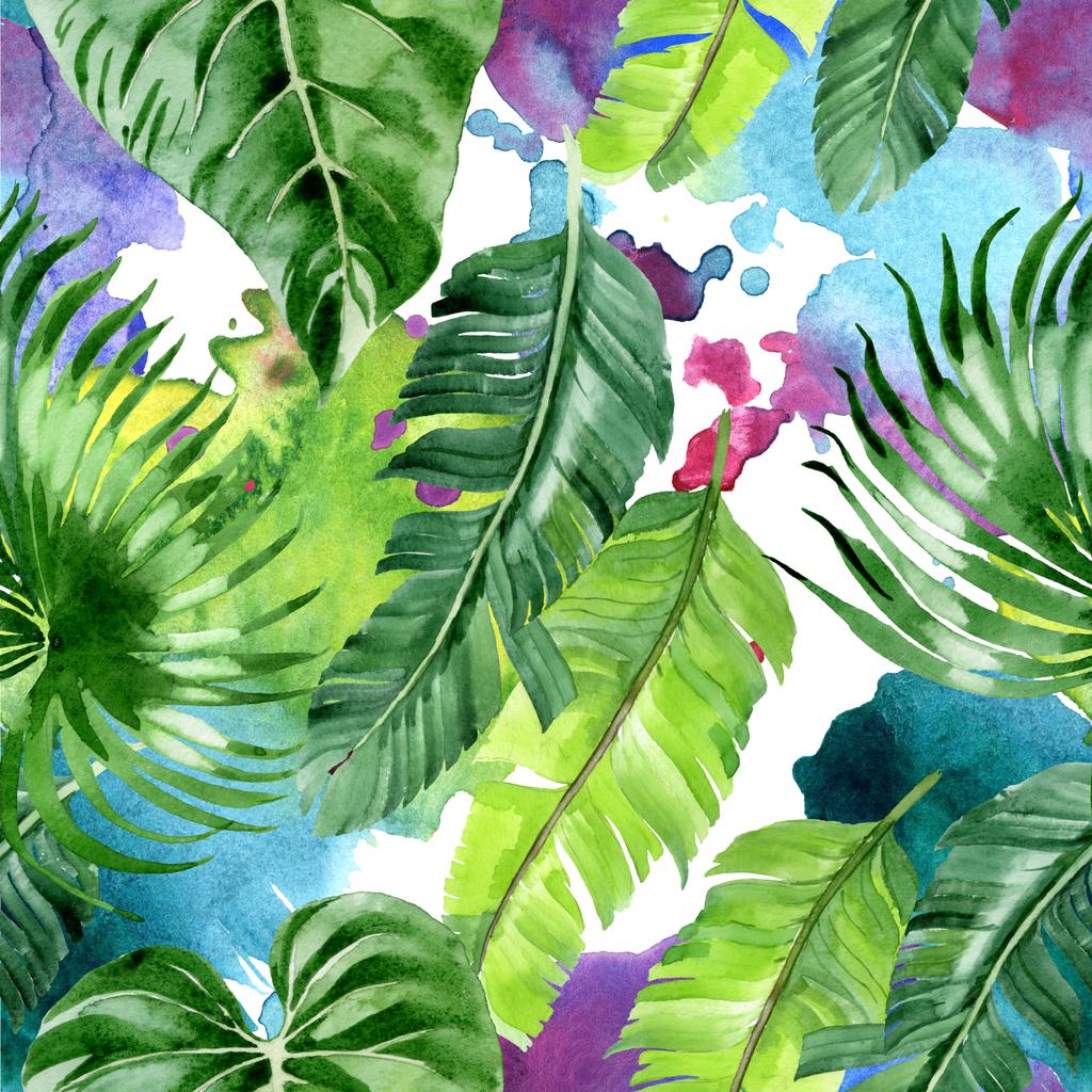 Экзотические тропические листья гавайских пальм. Набор акварельных фонов. Бесшовный рисунок фона
.  - Фото, изображение
