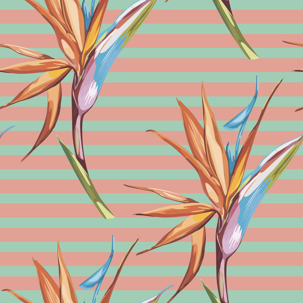 Elegance seamless pattern in vintage style with Strelitzia flowers. - Photo, Image