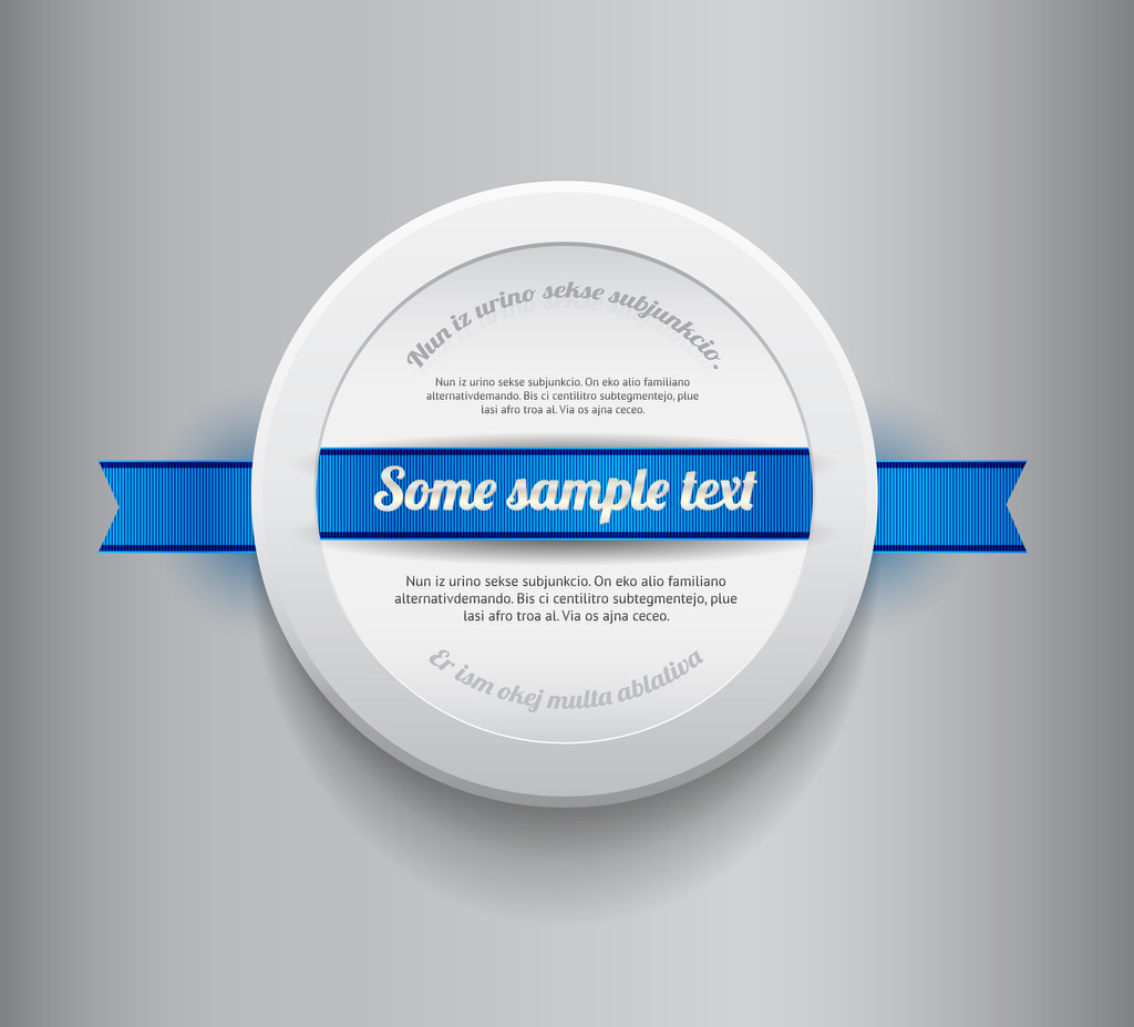 White vector round plastic badge - banner with blue ribbon - Vector, Image